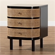 Pemberly Row Set of 2 Black Bayur Wood and Rattan 3-Drawer End Tables Nightstand