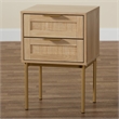 Pemberly Row Set of 2 Light Brown Wood and Gold Metal 2-Drawer End Tables