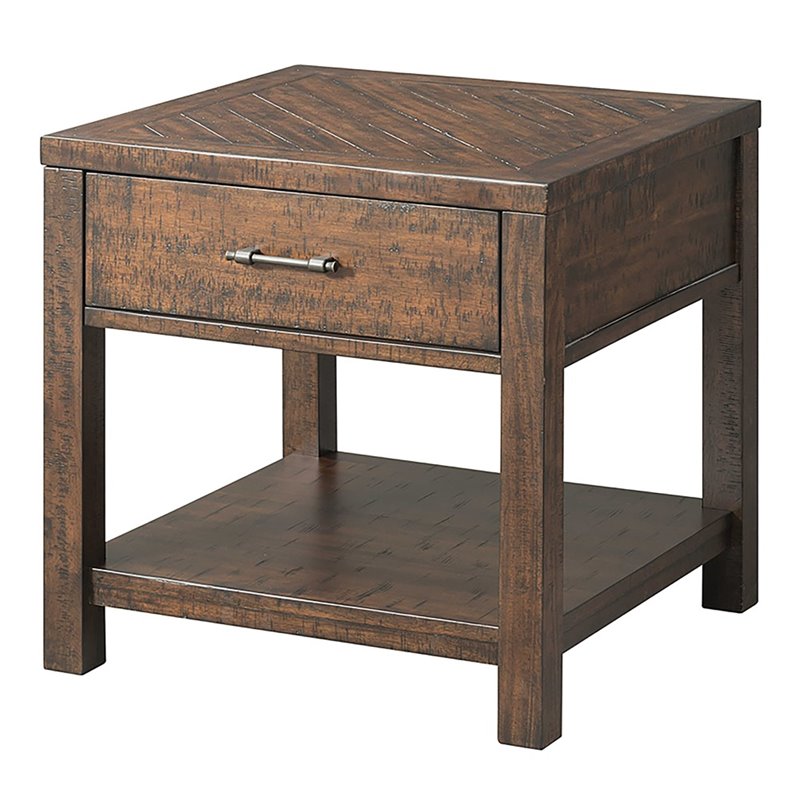 Pemberly Row Set of 2 Contemporary Square End Tables in Walnut