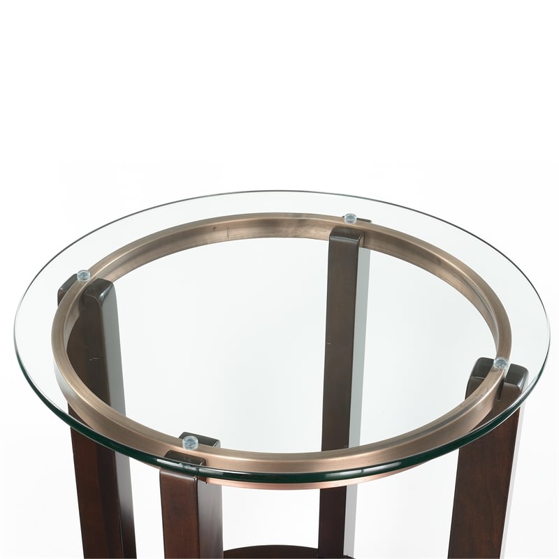 Pemberly Row Set of 2 Contemporary Glass Top End Tables in Espresso