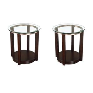 Pemberly Row Set of 2 Contemporary Glass Top End Tables in Espresso