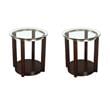 Pemberly Row Set of 2 Contemporary Glass Top End Tables in Espresso