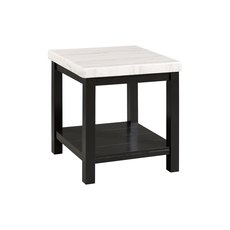 Pemberly Row Set of 2 Wood Frame and Marble Top End Tables in White/Black