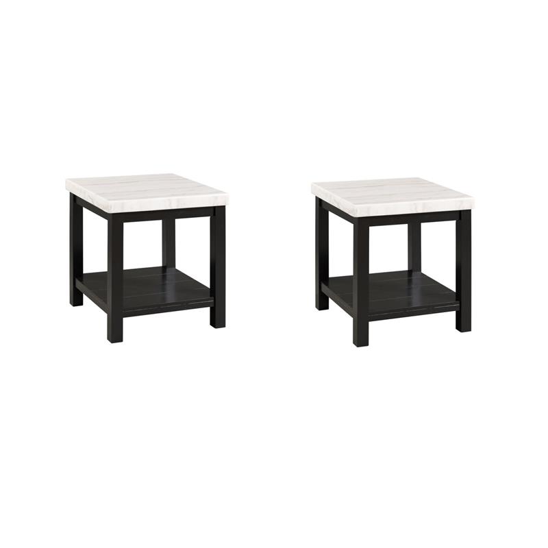 Pemberly Row Set of 2 Wood Frame and Marble Top End Tables in White/Black