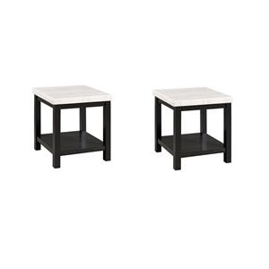 Pemberly Row Set of 2 Wood Frame and Marble Top End Tables in White/Black