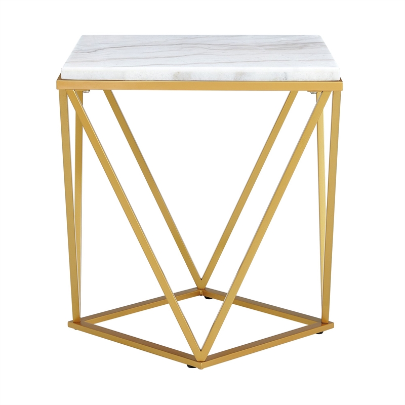 Pemberly Row Set of 2 Contemporary End Tables with Gold Metal