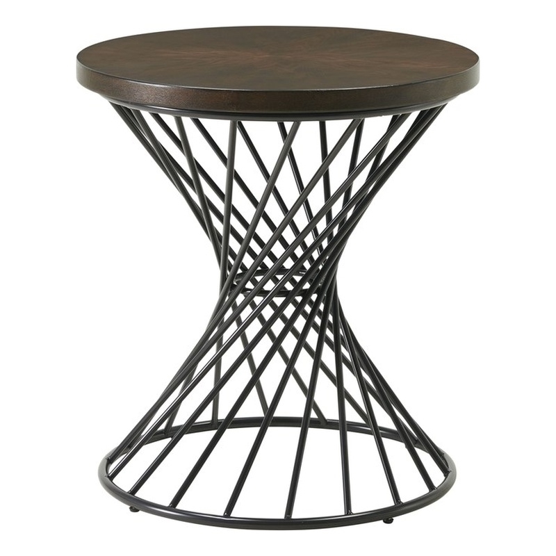 Pemberly Row Set of 2 Contemporary Round End Tables in Walnut