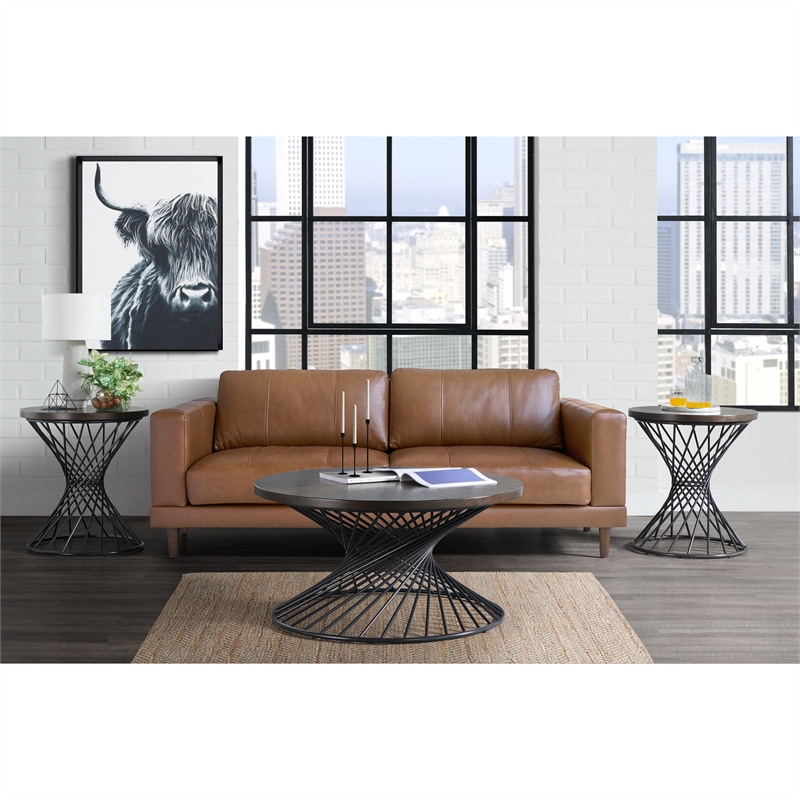Pemberly Row Set of 2 Contemporary Round End Tables in Walnut
