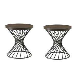 Pemberly Row Set of 2 Contemporary Round End Tables in Walnut