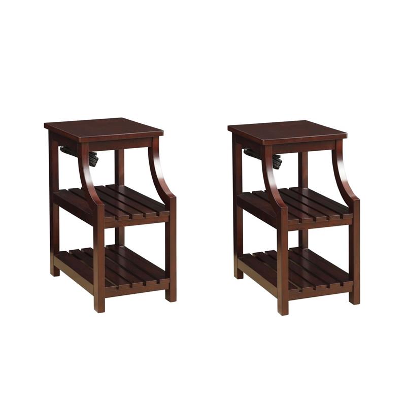 Pemberly Row Set of 2 Contemporary 2-Shelf Wooden End Tables in Espresso