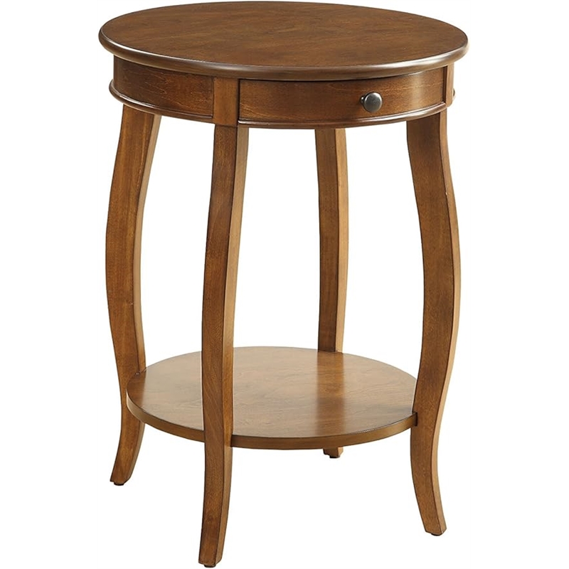 Pemberly Row Set of 2 Wooden Round End Tables with Bottom Shelf in Walnut