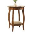 Pemberly Row Set of 2 Wooden Round End Tables with Bottom Shelf in Walnut