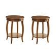 Pemberly Row Set of 2 Wooden Round End Tables with Bottom Shelf in Walnut