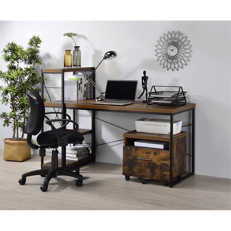 Pemberly Row Set of 2 4-Shelf Wooden Bookcases in Weathered Oak