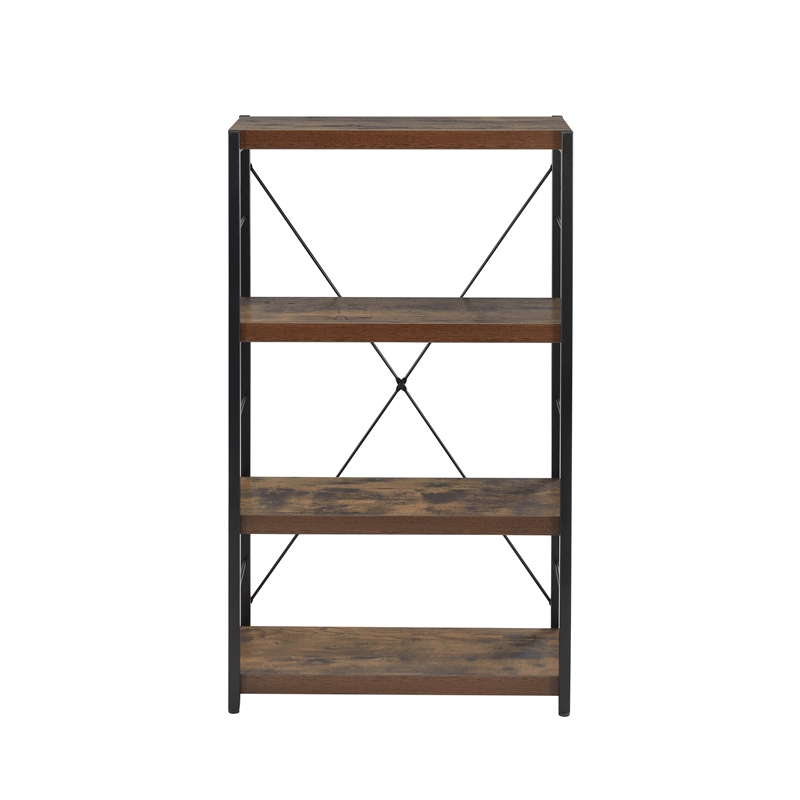 Pemberly Row Set of 2 4-Shelf Wooden Bookcases in Weathered Oak