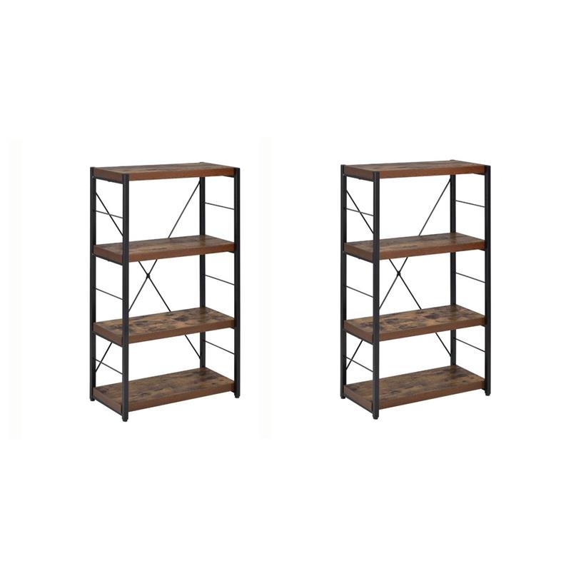 Pemberly Row Set of 2 4-Shelf Wooden Bookcases in Weathered Oak
