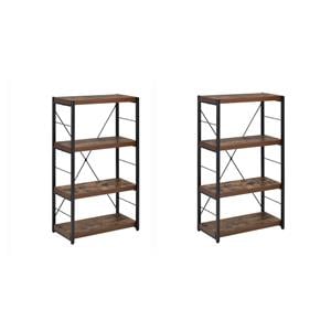 Pemberly Row Set of 2 4-Shelf Wooden Bookcases in Weathered Oak