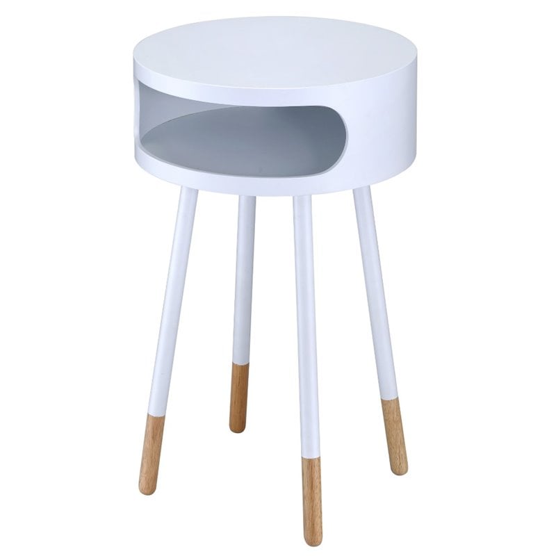 Pemberly Row Set of 2 Round End Tables with 1 Compartment in White and Natural