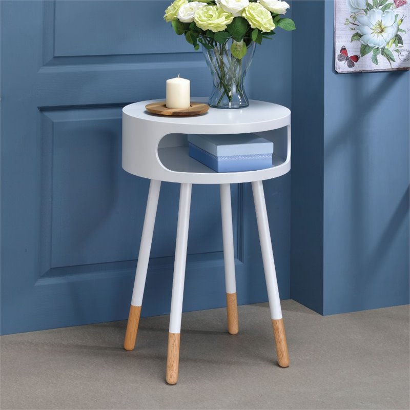 Pemberly Row Set of 2 Round End Tables with 1 Compartment in White and Natural