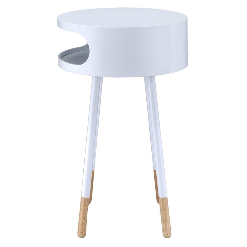 Pemberly Row Set of 2 Round End Tables with 1 Compartment in White and Natural