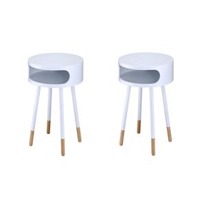 Pemberly Row Set of 2 Round End Tables with 1 Compartment in White and Natural