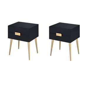 Pemberly Row Set of 2 Rectangular Wooden End Tables in Black and Gold