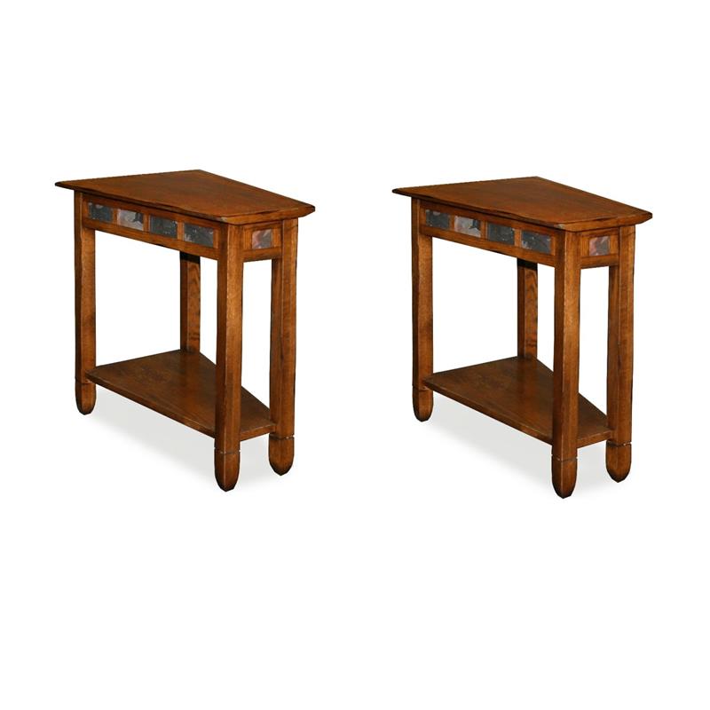Pemberly Row Set of 2 Rustic Slate Wood Recliner Wedge End Tables in Rustic Oak