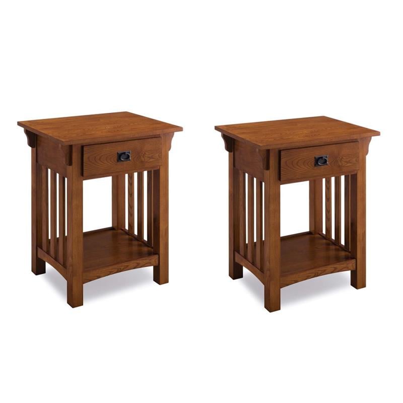Pemberly Row Set of 2 Contemporary 1-Drawer Nightstands in Medium Oak