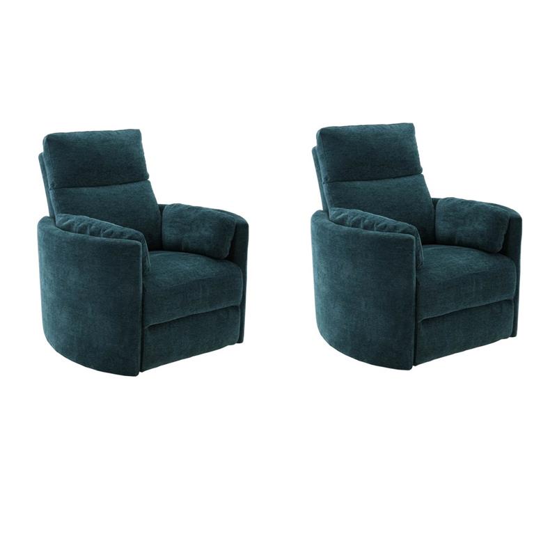 Pemberly Row Set of 2 Polyester Power Swivel Glider Recliner in Peacock Blue