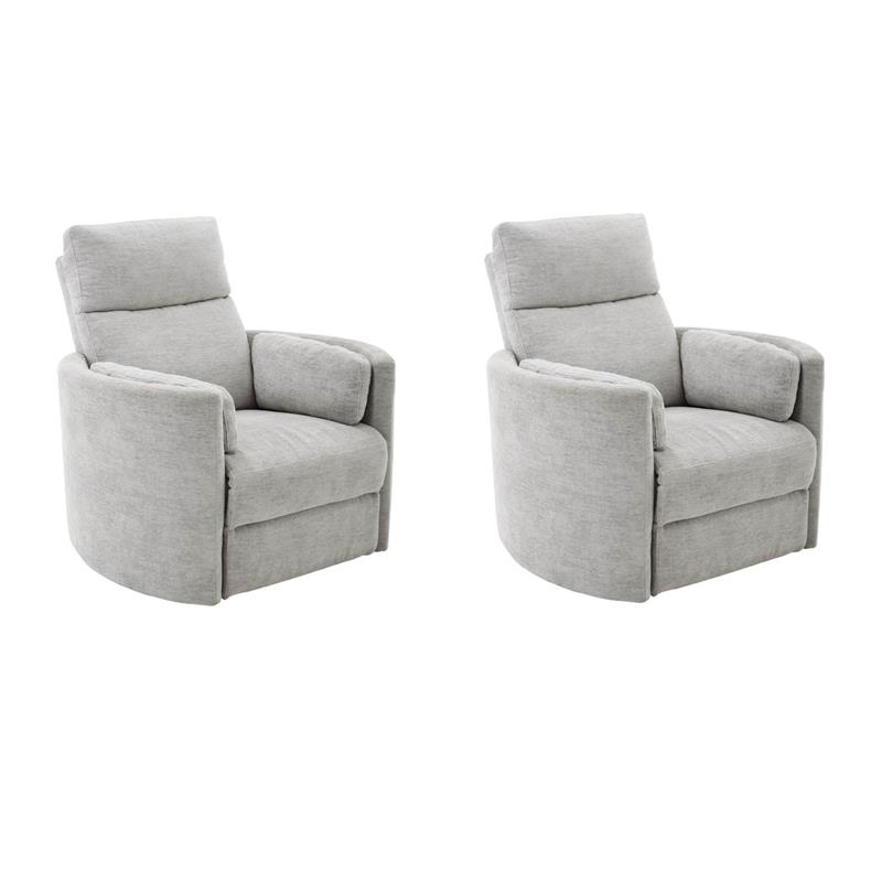 Pemberly Row Set of 2 Polyester Power Swivel Glider Recliner in Mineral White