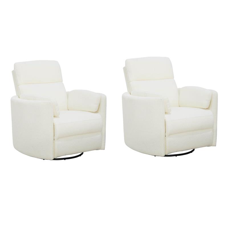 Pemberly Row Set of 2 Fabric Power Swivel Glider Recliner in Revel Oyster/White