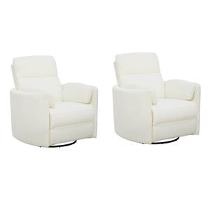pemberly row set of 2 fabric power swivel glider recliner in revel oyster/white