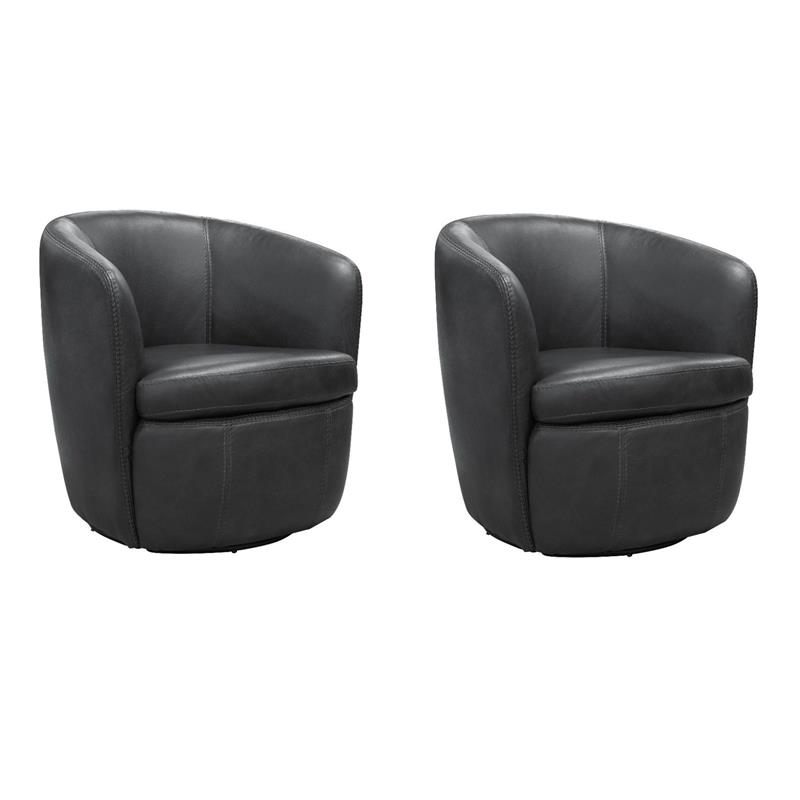 Pemberly Row Set of 2 Vintage Slate All Italian Leather Swivel Club Chair