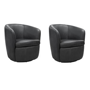 Pemberly Row Set of 2 Vintage Slate All Italian Leather Swivel Club Chair