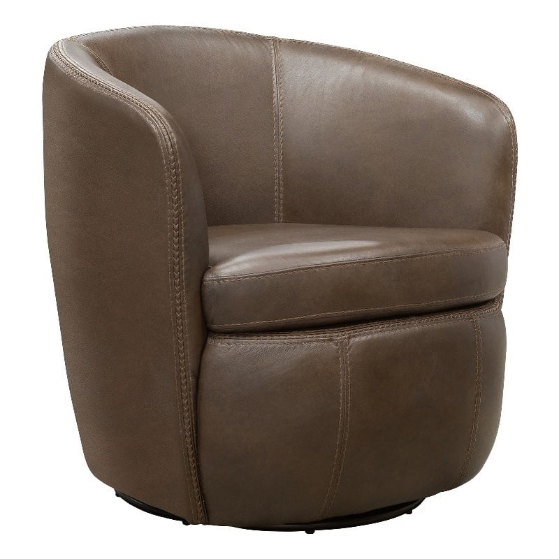 Pemberly Row Set of 2 Vintage Brown All Italian Leather Swivel Club Chair
