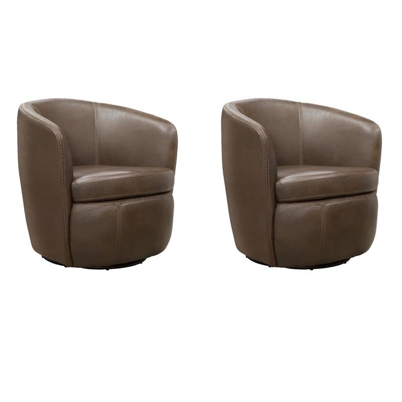Pemberly Row Set of 2 Vintage Brown All Italian Leather Swivel Club Chair