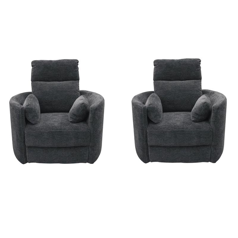 Pemberly Row Set of 2 Polyester Fabric Power Swivel Glider Recliner in Black