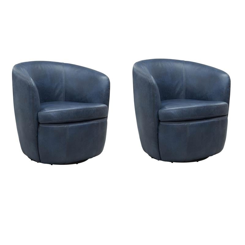 Pemberly Row Set of 2 Vintage Navy All Italian Leather Swivel Club Chair