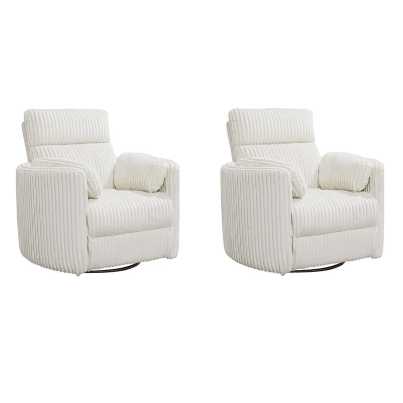 Pemberly Row Set of 2 Modern Fabric Swivel Glider Recliner in Ivory
