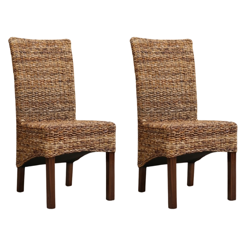 Pemberly Row Set of 4 Coastal Wicker / Rattan Woven Abaca Dining Chairs in Brown