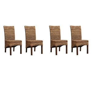 Pemberly Row Set of 4 Coastal Wicker / Rattan Woven Abaca Dining Chairs in Brown