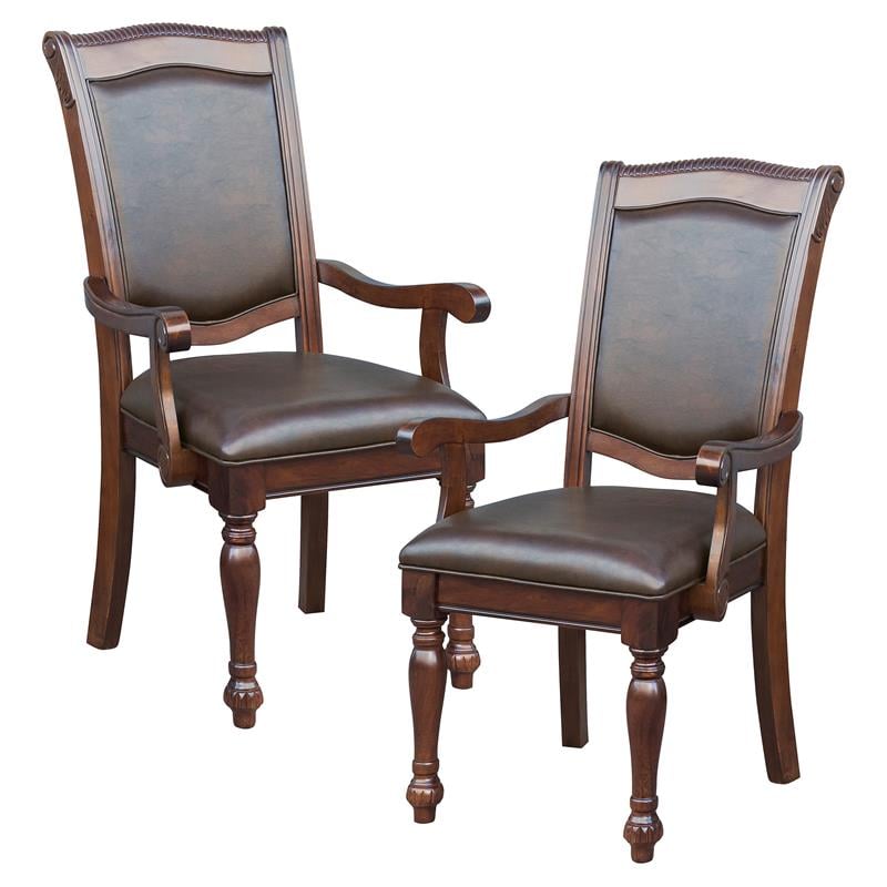 Pemberly Row Set of 4 Wood Dining Room Arm Chairs in Brown Cherry