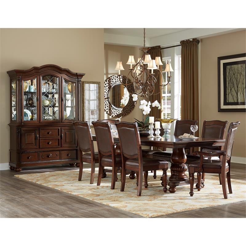 Pemberly Row Set of 4 Wood Dining Room Arm Chairs in Brown Cherry