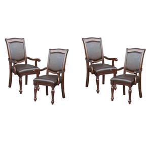 Pemberly Row Set of 4 Wood Dining Room Arm Chairs in Brown Cherry