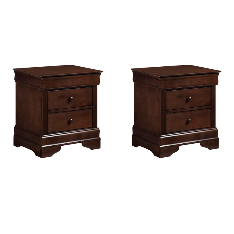 Pemberly Row Set of 2 3-Drawers Traditional Wood Nightstands in Brown Cherry