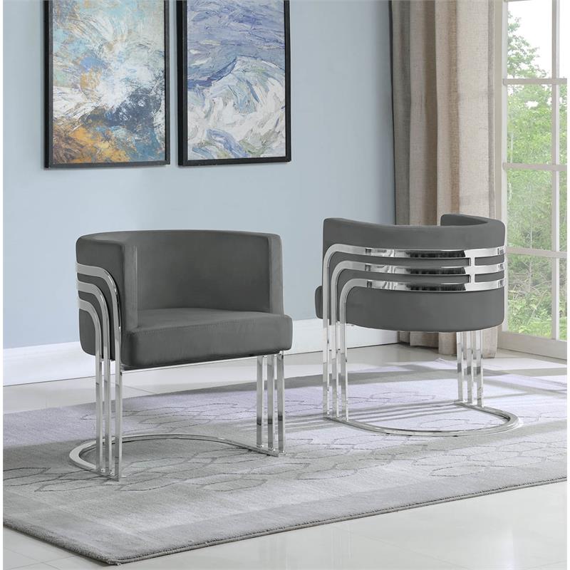 Pemberly Row Set of 2 Dark Gray Velvet Accent Chairs with Silver Chrome Legs
