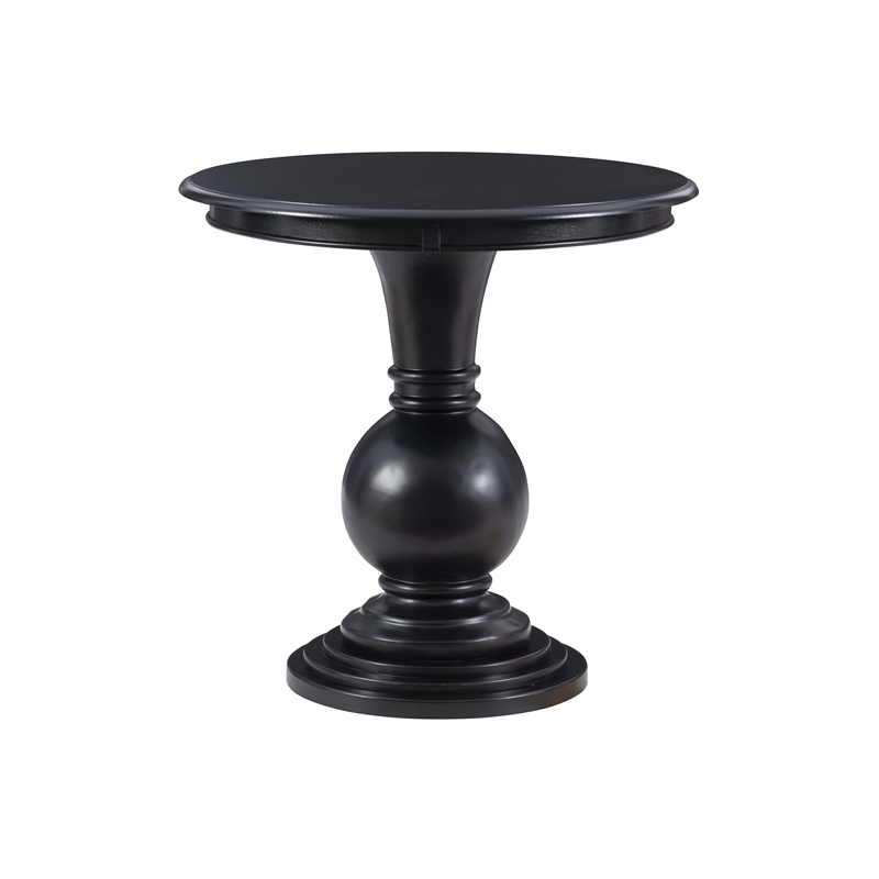 Pemberly Row Set of 2 Round Wood Accent Tables with Pedestal Base in Jet Black