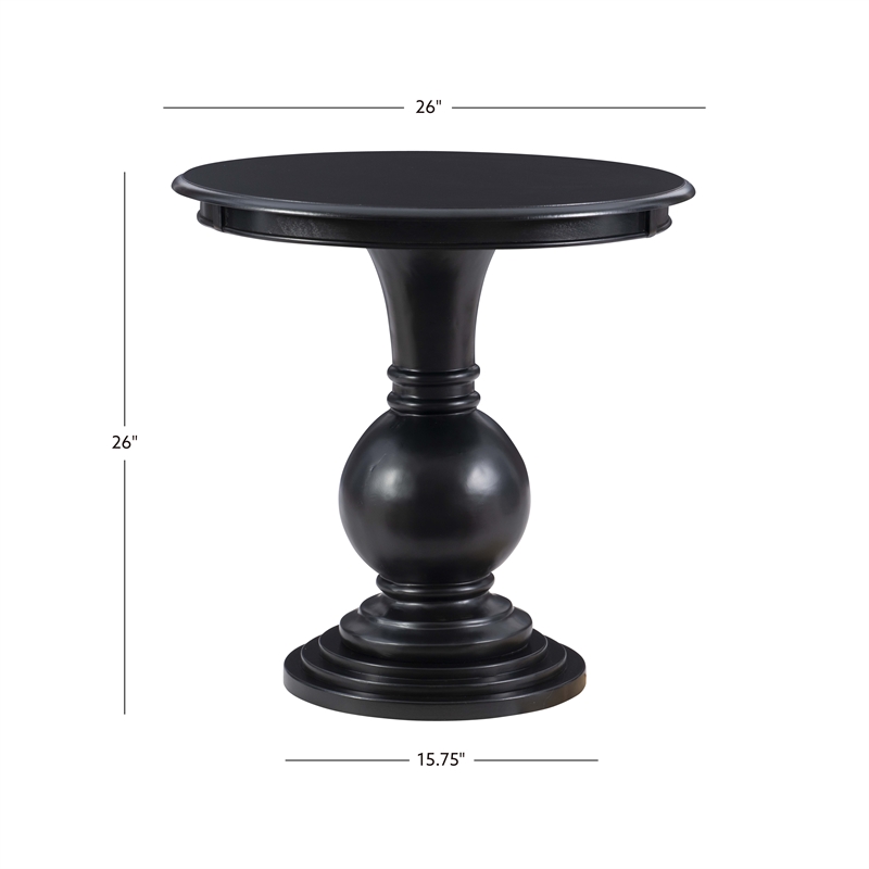 Pemberly Row Set of 2 Round Wood Accent Tables with Pedestal Base in Jet Black