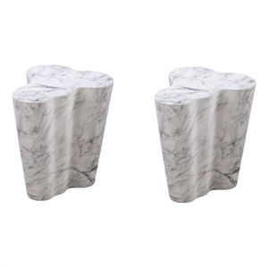 Pemberly Row Set of 2 Transitional Slab White Marble Tall Side Tables