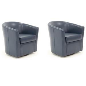 Pemberly Row Set of 2 19&quotH Traditional Faux Leather Swivel Club Chairs in Blue